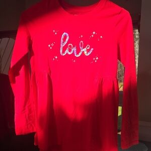Lands' End Red Long Sleeve Tee with Glitter Love Design
